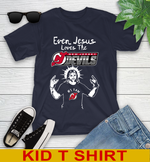 New Jersey Devils NHL Hockey Even Jesus Loves The Devils Shirt Youth T-Shirt 2