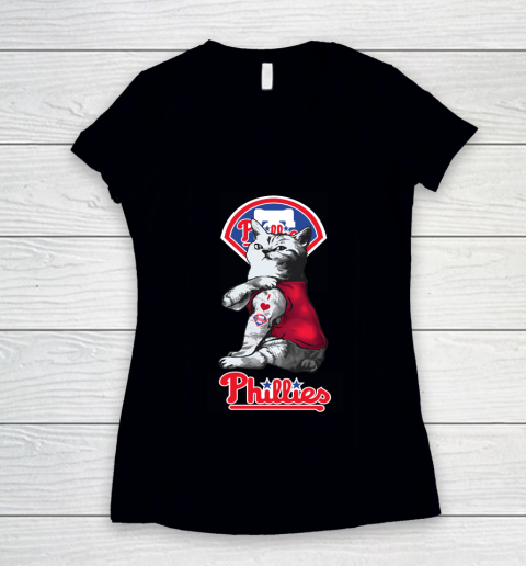 MLB Baseball My Cat Loves Philadelphia Phillies Women's V-Neck T-Shirt