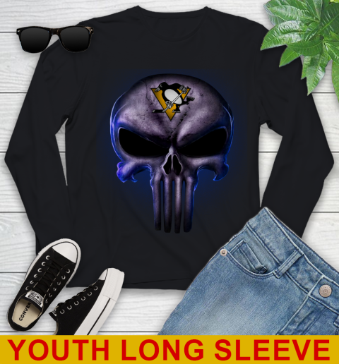 Pittsburgh Penguins NHL Hockey Punisher Skull Sports Youth Long Sleeve