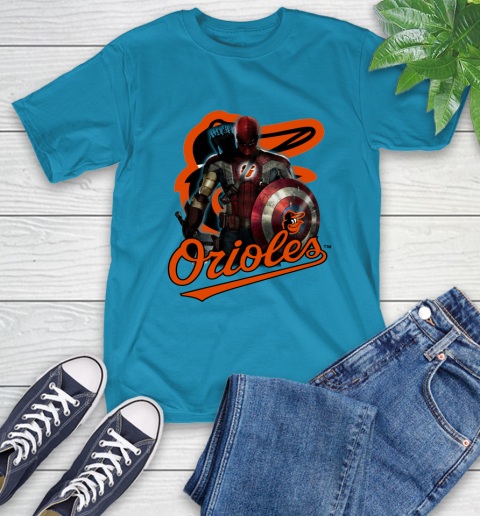 MLB Captain America Thor Spider Man Hawkeye Avengers Endgame Baseball Baltimore Orioles T-Shirt 8