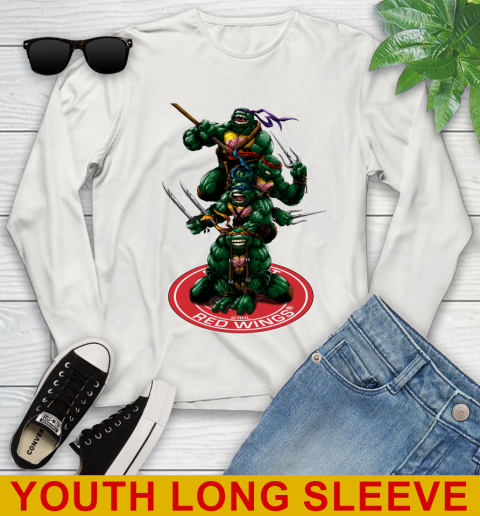 NHL Hockey Detroit Red Wings Teenage Mutant Ninja Turtles Shirt Youth Long Sleeve 12