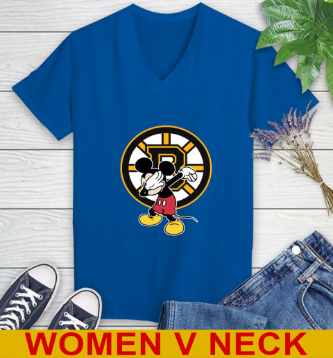 Boston Bruins NHL Hockey Dabbing Mickey Disney Sports Women's V-Neck T-Shirt 11