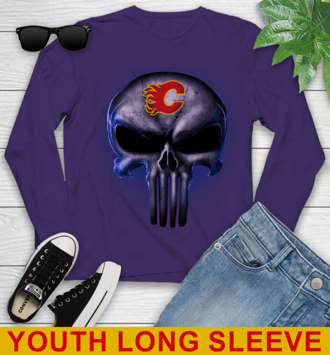 Calgary Flames NHL Hockey Punisher Skull Sports Youth Long Sleeve 4