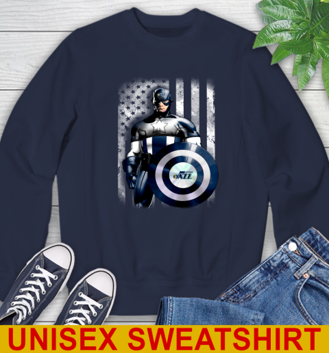 Utah Jazz NBA Basketball Captain America Marvel Avengers American Flag Shirt Sweatshirt 2