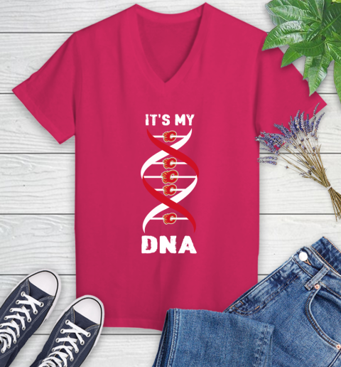 Calgary Flames NHL Hockey It's My DNA Sports Women's V-Neck T-Shirt 9