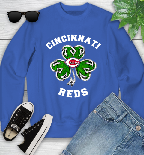 MLB Cincinnati Reds Three Leaf Clover St Patrick's Day Baseball Sports Youth Sweatshirt 7