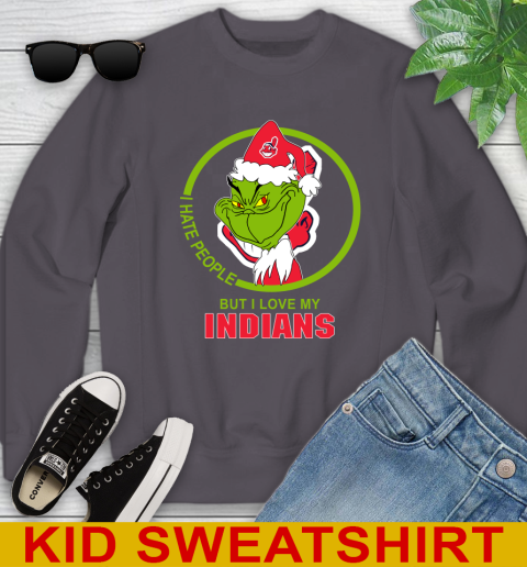 Cleveland Indians MLB Christmas Grinch I Hate People But I Love My Favorite Baseball Team Youth Sweatshirt 6