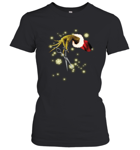 Grinch Hand Holding Scissor Christmas T Shirt_OK Women T-Shirt