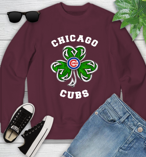 MLB Chicago Cubs Three Leaf Clover St Patrick's Day Baseball Sports Youth Sweatshirt 4