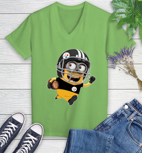 NFL Pittsburgh Steelers Minions Disney Football Sports Women's V-Neck T-Shirt 11