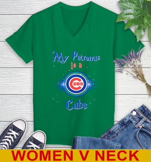 MLB Baseball Harry Potter My Patronus Is A Chicago Cubs Women's V-Neck T-Shirt 5