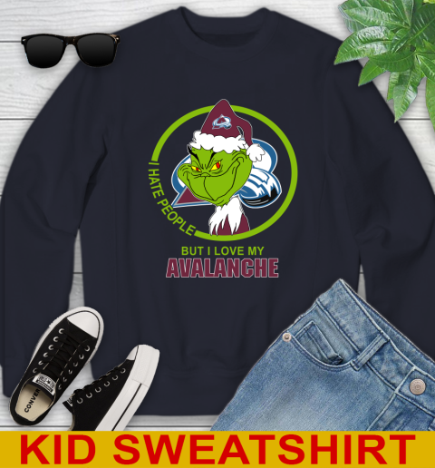 Colorado Avalanche NHL Christmas Grinch I Hate People But I Love My Favorite Hockey Team Youth Sweatshirt 3
