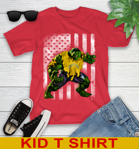 Los Angeles Chargers Hulk Marvel Avengers NFL Football American Flag Youth T-Shirt 11