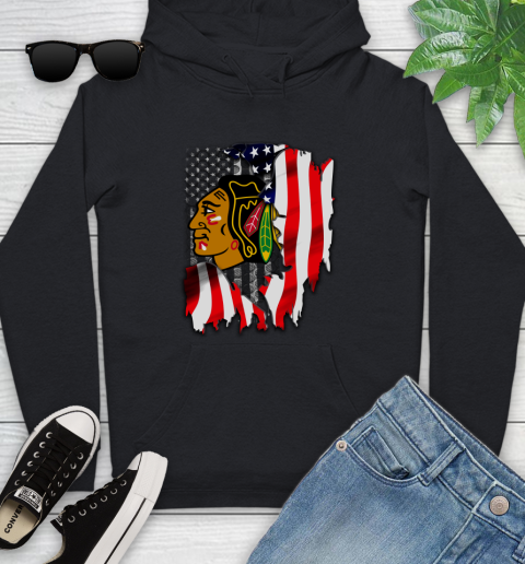 Chicago Blackhawks NHL Hockey American Flag Youth Hoodie