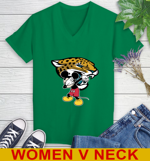 Jacksonville Jaguars NFL Football Dabbing Mickey Disney Sports Women's V-Neck T-Shirt 6