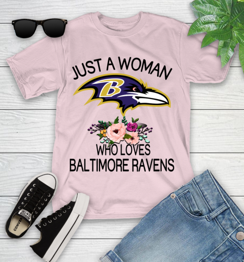 NFL Just A Woman Who Loves Baltimore Ravens Football Sports Youth T-Shirt 7