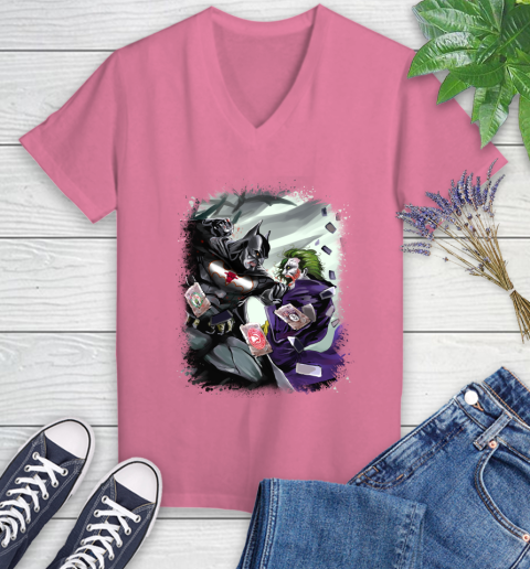 Chicago Bulls MLB Basketball Batman Fighting Joker DC Comics Women's V-Neck T-Shirt 13