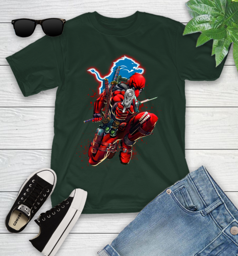 NFL Deadpool Marvel Comics Sports Football Detroit Lions Youth T-Shirt 5