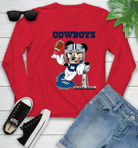 NFL Dallas Cowboys Mickey Mouse Disney Super Bowl Football T Shirt Youth Long Sleeve 11