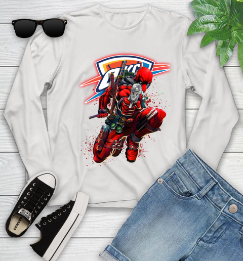 NBA Deadpool Marvel Comics Sports Basketball Oklahoma City Thunder Youth Long Sleeve
