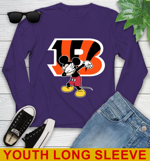 Cincinnati Bengals NFL Football Dabbing Mickey Disney Sports Youth Long Sleeve 5