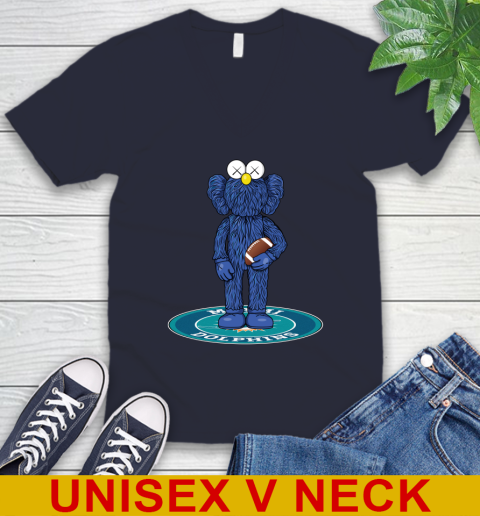 NFL Football Miami Dolphins Kaws Bff Blue Figure Shirt V-Neck T-Shirt 3