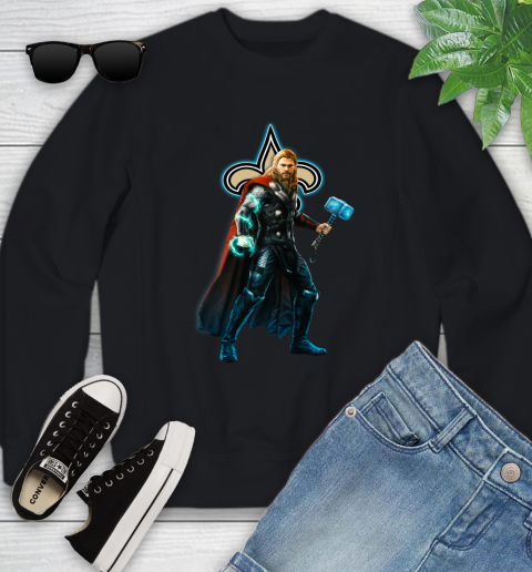 NFL Thor Avengers Endgame Football New Orleans Saints Youth Sweatshirt 2