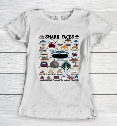 Types Of Shark Identification Shark Faces Shark Heart Women's T-Shirt