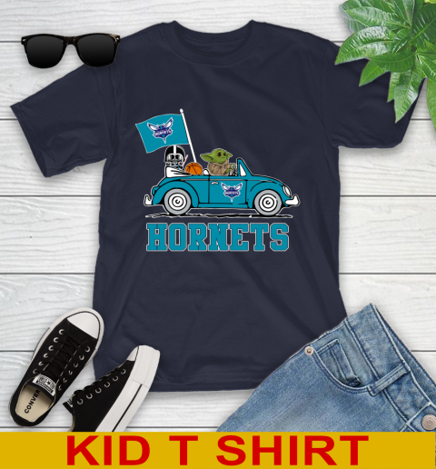 NBA Basketball Charlotte Hornets Darth Vader Baby Yoda Driving Star Wars Shirt Youth T-Shirt 3