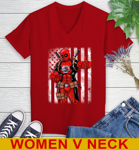 MLB Baseball Toronto Blue Jays Deadpool American Flag Shirt Women's V-Neck T-Shirt 10