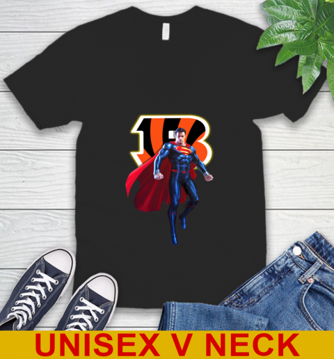 NFL Superman DC Sports Football Cincinnati Bengals V-Neck T-Shirt 2