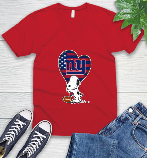 New York Giants NFL Football The Peanuts Movie Adorable Snoopy V-Neck T-Shirt 7