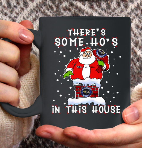 Baltimore Ravens Christmas There Is Some Hos In This House Santa Stuck In The Chimney NFL Ceramic Mug 11oz