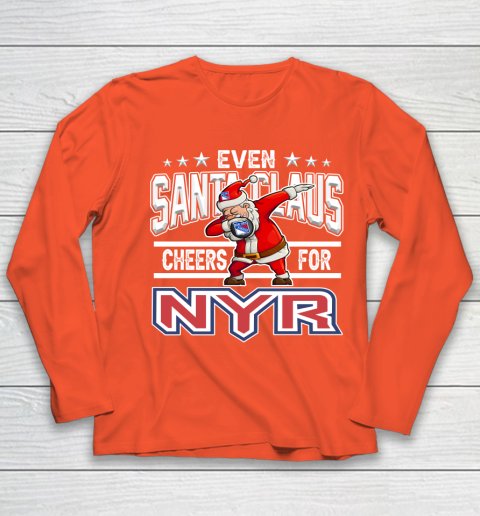 New York Rangers Even Santa Claus Cheers For Christmas NHL Youth Long Sleeve 3