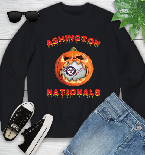 MLB Washington Nationals Halloween Pumpkin Baseball Sports Youth Sweatshirt 2