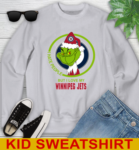 Winnipeg Jets NHL Christmas Grinch I Hate People But I Love My Favorite Hockey Team Youth Sweatshirt 4