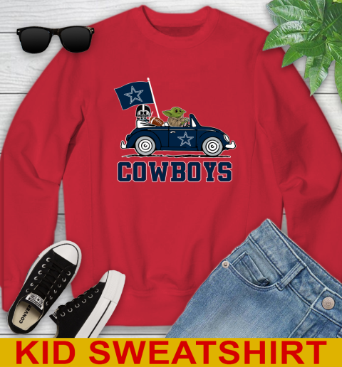 NFL Football Dallas Cowboys Darth Vader Baby Yoda Driving Star Wars Shirt Youth Sweatshirt 8