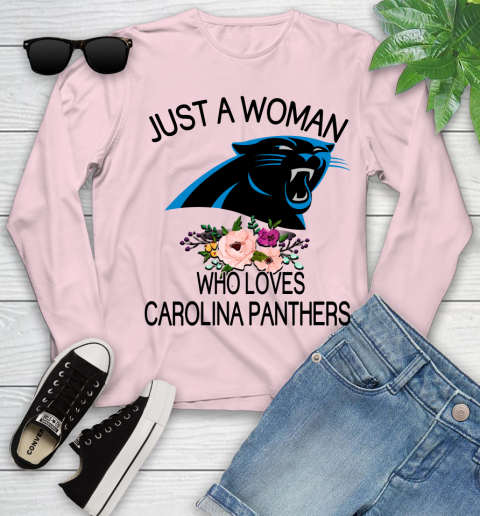 NFL Just A Woman Who Loves Carolina Panthers Football Sports Youth Long Sleeve 7
