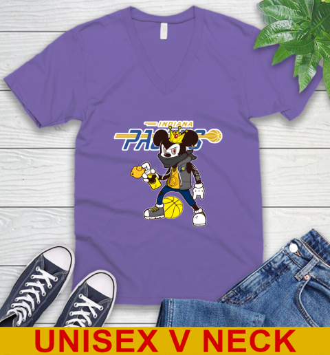 Indiana Pacers NBA Basketball Mickey Peace Sign Sports V-Neck T-Shirt - Image 10