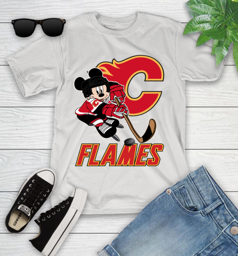 NHL Calgary Flames Mickey Mouse Disney Hockey T Shirt Youth T-Shirt