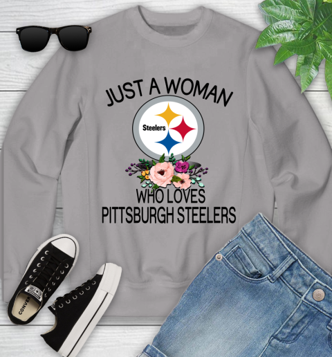 NFL Just A Woman Who Loves Pittsburgh Steelers Football Sports Youth Sweatshirt 2