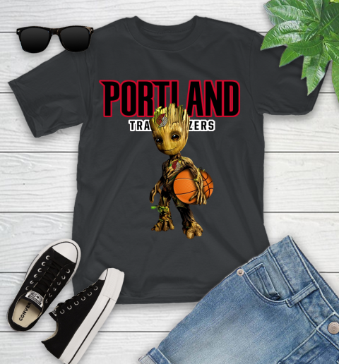 Portland Trail Blazers NBA Basketball Groot Marvel Guardians Of The Galaxy Youth T-Shirt 2
