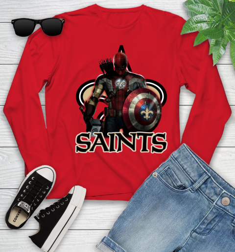 NFL Captain America Thor Spider Man Hawkeye Avengers Endgame Football New Orleans Saints Youth Long Sleeve 11