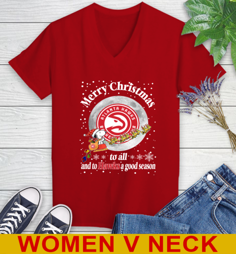 Atlanta Hawks Merry Christmas To All And To Hawks A Good Season NBA Basketball Sports Women's V-Neck T-Shirt - Image 11