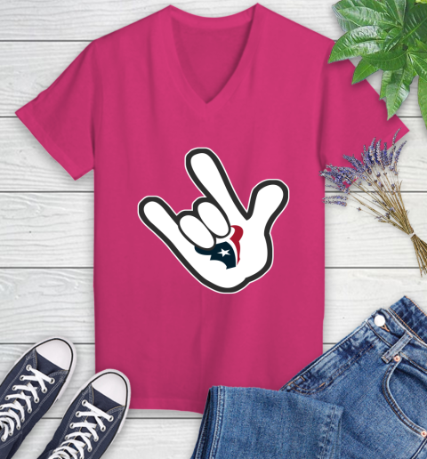 Houston Texans NFL Football Mickey Rock Hand Disney Women's V-Neck T-Shirt 9