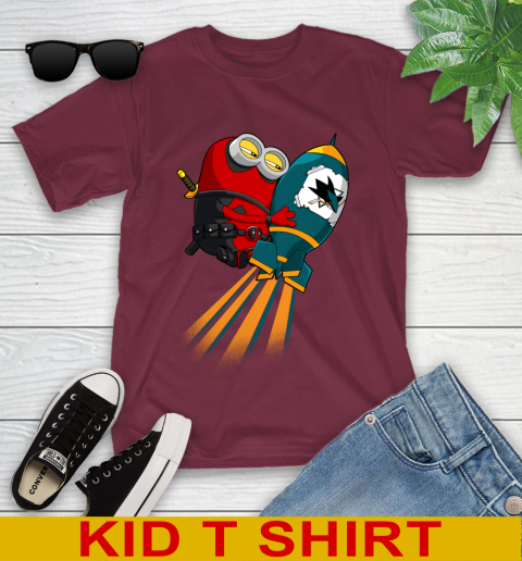 NHL Hockey San Jose Sharks Deadpool Minion Marvel Shirt Youth T-Shirt 5
