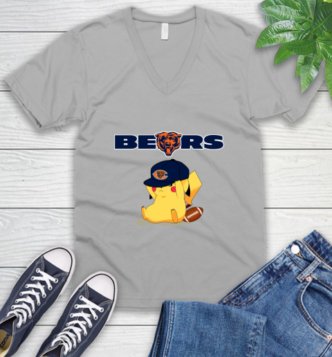 NFL Pikachu Football Sports Chicago Bears V-Neck T-Shirt 4