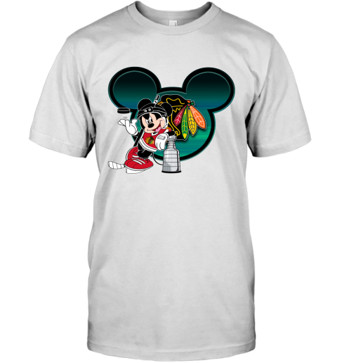 NHL Chicago Blackhawks Stanley Cup Mickey Mouse Disney Hockey T Shirt