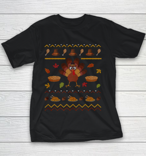 Ugly Christmas Sweater Thanksgiving Turkey Funny Holiday Youth T-Shirt