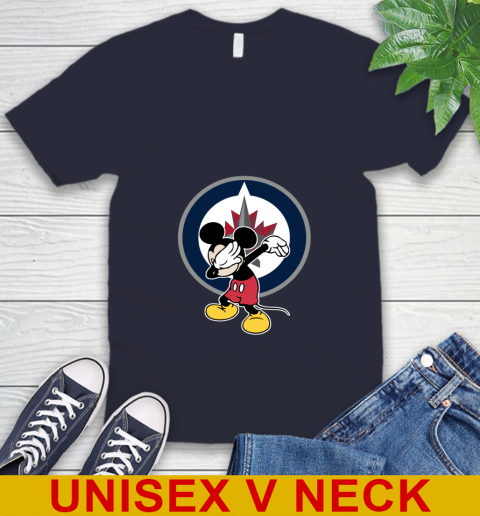 Winnipeg Jets NHL Hockey Dabbing Mickey Disney Sports V-Neck T-Shirt 3